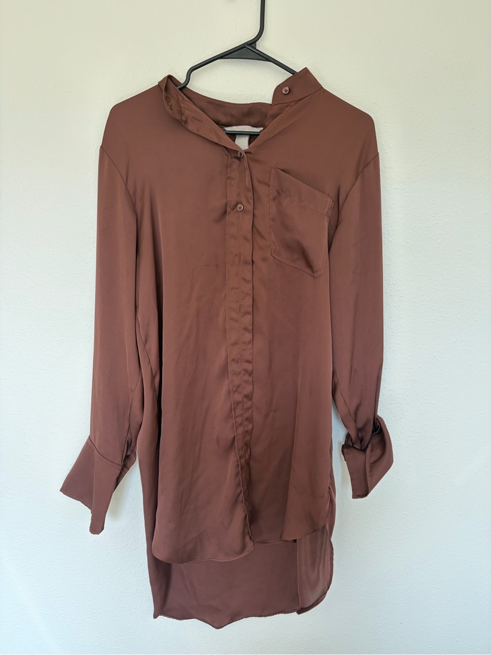 H&M Brown Long Sleeve Button-Down Tunic Blouse